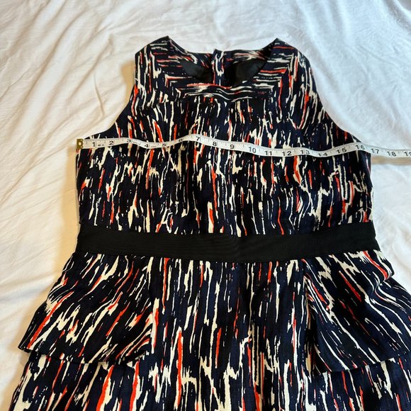 Milly Dress Olivia Silk Linen Sheath Peplum Sleeveless Career Black Red Size 8 - Picture 5 of 12